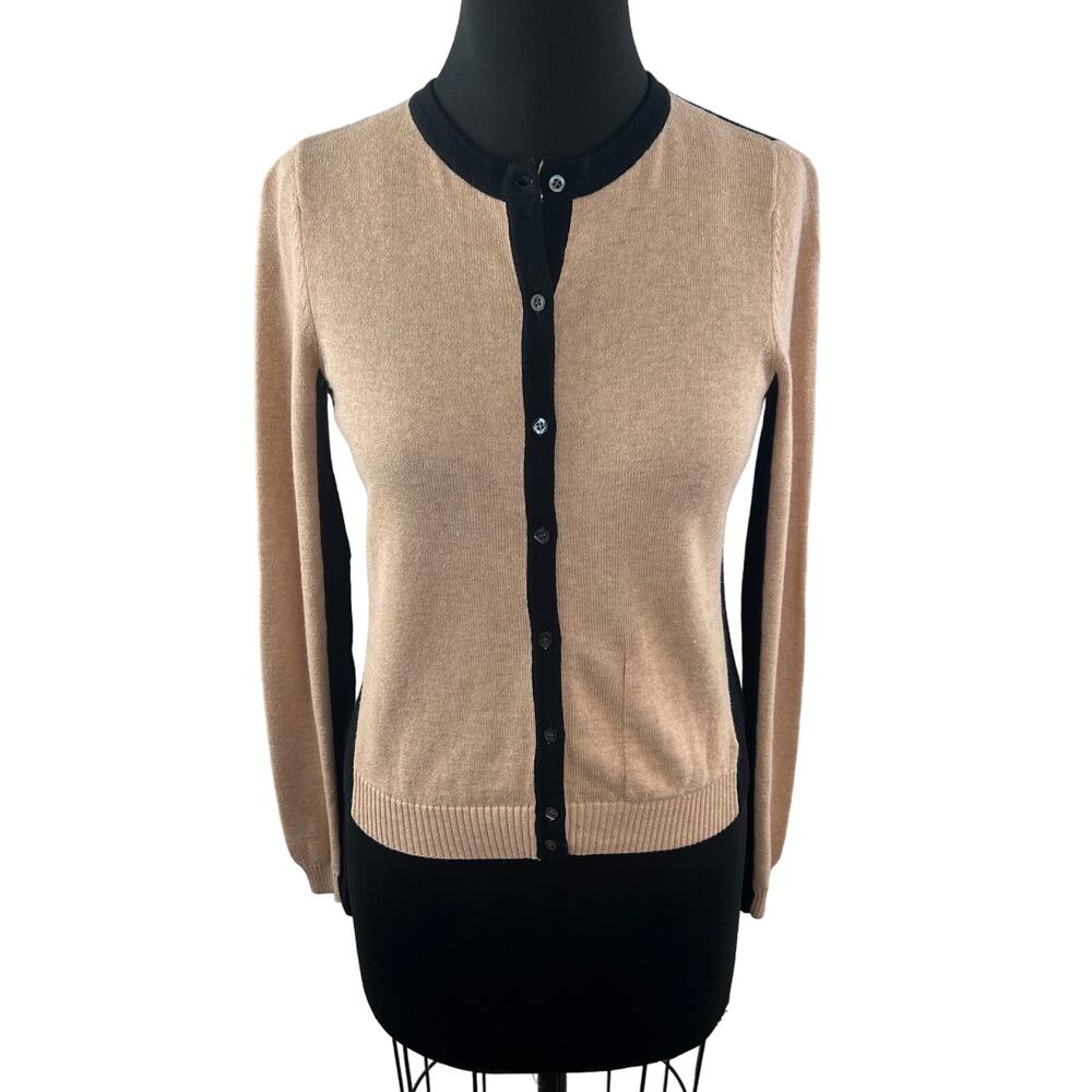 SI-IAE Beige Black Wool Cardigan Sweater Button-Down Long Sleeves Size S Small